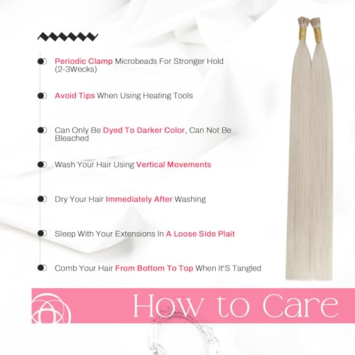Image of Moresoo I Tip Hair Extensions Human Hair White Blonde, 16 Inch | 40g 50 strands, individual strand extensions, soft silky texture, cool blonde tone, vacation travel, summer styling