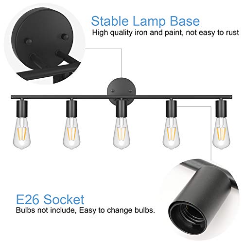 Image of Ralbay Black Bathroom Vanity Light Fixtures-5 Light Industrial Matte Black Wall Sconce, Vintage Edison Wall Lamp Lighting Fixture for Bathroom