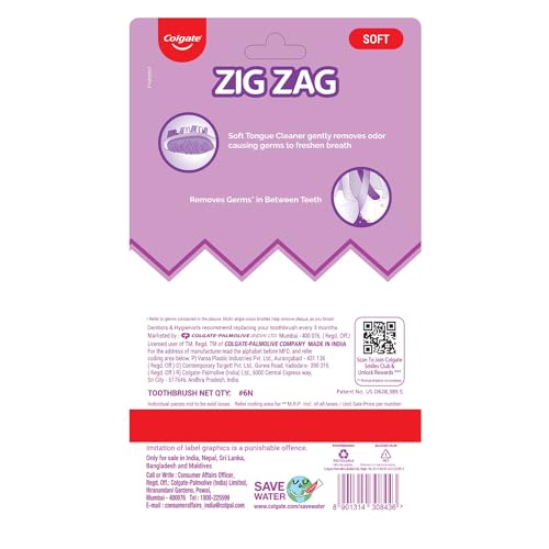 Colgate ZigZag Manual Toothbrush for adults, Pack of 6 Medium Multicolour Soft Tooth brush, Antibacterial with Compact Brush Head for Deep & Complete Cleansing Colgate ZigZag Manual Toothbrush for adults, Pack of 6 Medium Multicolour Soft Tooth brush, Antibacterial with Compact Brush Head for Deep & Complete Cleansing