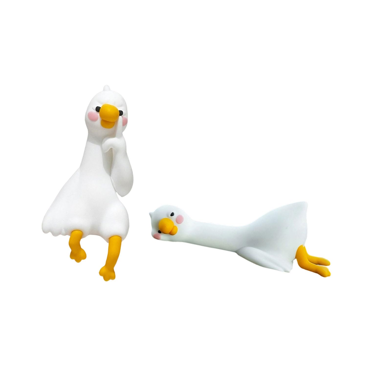 Hsioluted 2Pcs Cartoon Geese Miniature Figurines Ornaments Set for Computer Monitor Home Desktop Car Dashboard Decoration Miniature Geese Statue