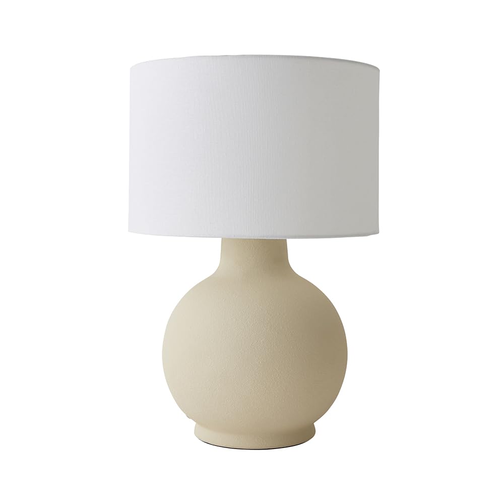 Valuelights Beige Blair Natural Linen Shade Hand Finished Ceramic Stonewear Table Lamp With Bulb In
