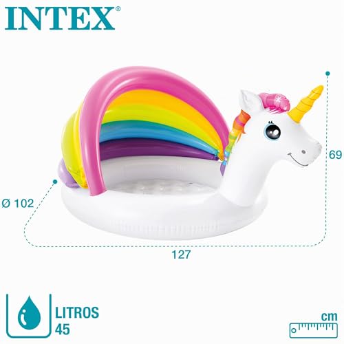 Miniatura 7 de Intex Piscina Hinchable Multicolor Bebé Con Parasol, Piscina Inflable Unicornio, Para Niños, Hinchables Bebé 2 Años, 127x102x69 Cm, 45 Litros, Parque Acuático Exterior 57113