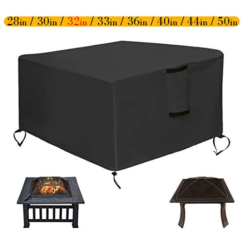 Kasla Fire Pit Cover Square 32”x32” - Waterproof Heavy Duty Patio Fire Pit Table Cover, Water Wind and UV Resistant