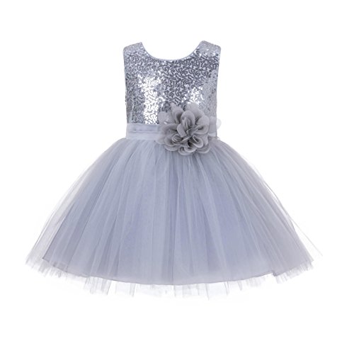 Wedding Pageant Sparkling Sequins Mesh Flower Girl Dress Tulle Toddler Princess Birthday Recital 124NF