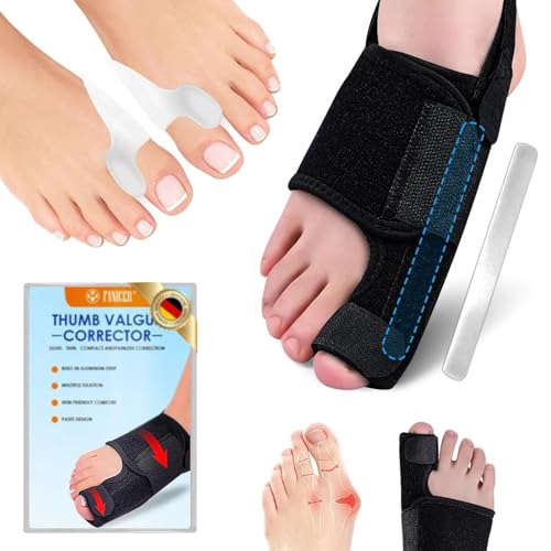Nimisyra 4 Stück Hallux Valgus Korrektur Set, Zehenspreizer für Daumen Rutschfester Waschbare, Zehentrenner Bunion bei Tag und Nacht, Ballen-Korrektor Wiederholbare zur Schmerzlinderung,Schwarz