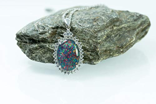 Australia Fire Opal Jewelry- Large Genuine Australian Triplets Opal Necklace Pendant White Gold Plated Sterling Silver Women's Jewelry2