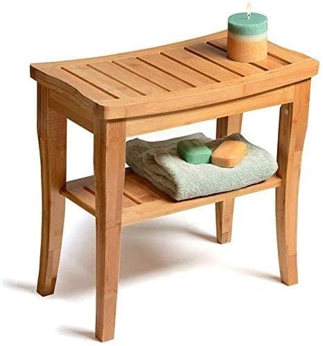taimowei Wooden Bamboo Shower Stool, Shower Stools with Storage Shelf Step Stool Works As Shoe Stool 48 * 25.5 * 43Cm,Household Goods