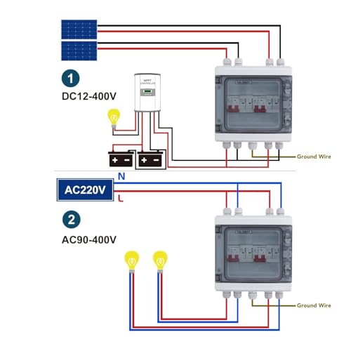 Interruttore Automatico Miniaturizzato CC, Sezionatore Solare CC 500 V, Scatola Combinata Fotovoltaica con Protezione Sovratensione 2 in 2 Uscite, 32 A 20‑40 KA, IP65