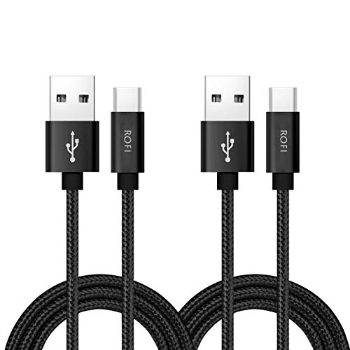RoFI USB Type C Cable, [2Pack] 2FT USB C Cable Nylon Braided Fast Charging for Galaxy S10 S9 S8 Plus Note 9 8, Pixel, Moto Z, LG V30 V20 G5, Xperia, Switch and More (Black, 2 FT)