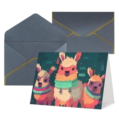 QMNSEHF 封筒付きブランクグリーティングカード Thank YouCard キュート ラマ 漫画 Happy Birthdayカード 女性用 男性用 クリスマス ハロウィン ウェディング ブランク ノートカード あらゆる機会のグリーティングカード 4