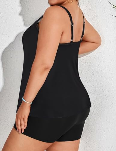 Hanna Nikole Bauchweg Freizeit Tankini Bekleidung A-Linie Badeoberteile für Mollige Frauen Schwarz 46 3