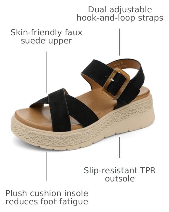 Image of UBFEN Womens Platform Sandals Low Wedge Espadrille Orthopedic Arch Support