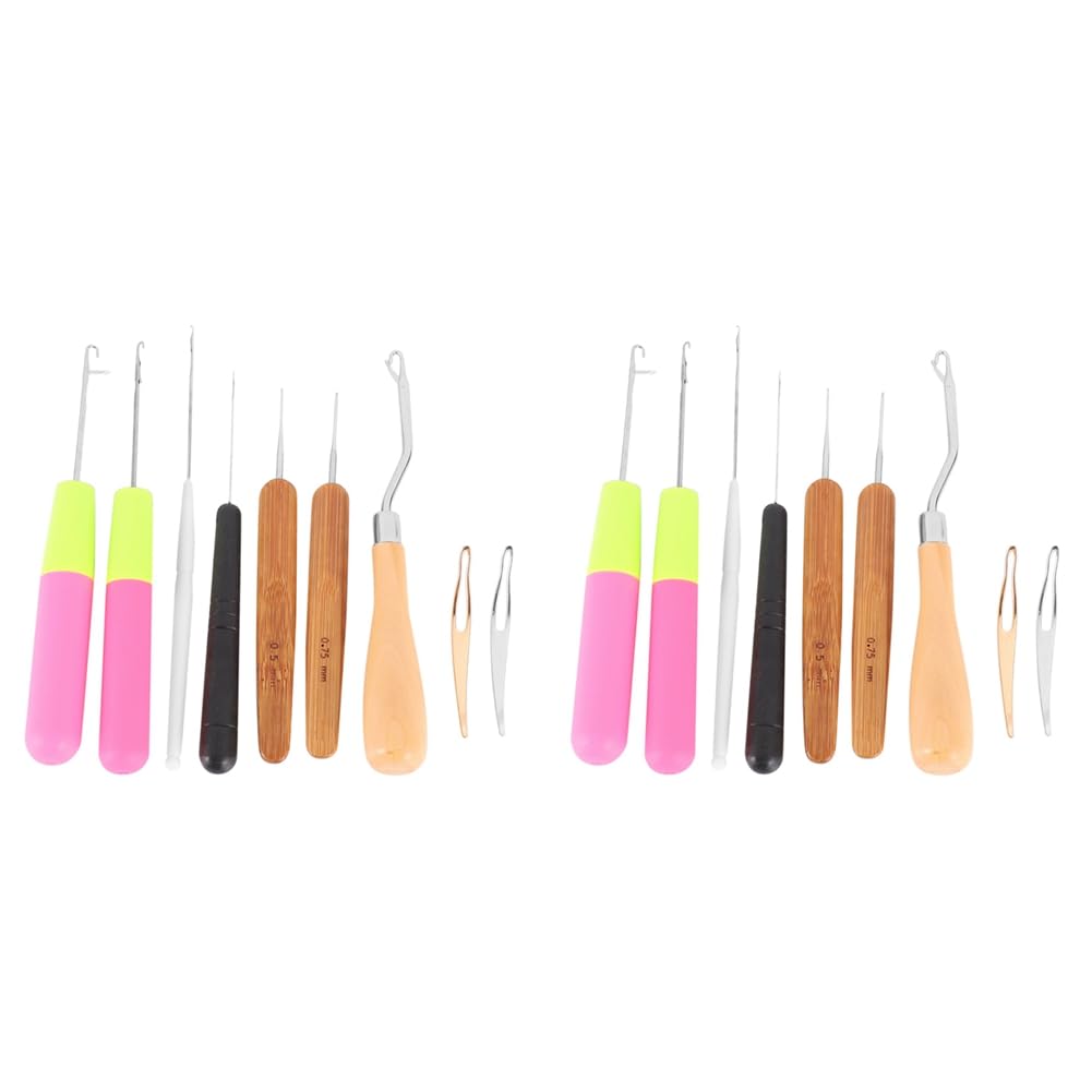 Hndhbfgrt 18 Pieces Bent Hook Crochet Needle Set Hook Tool Crochet Needle Hair Locking Tool for Braid Hair Carpet