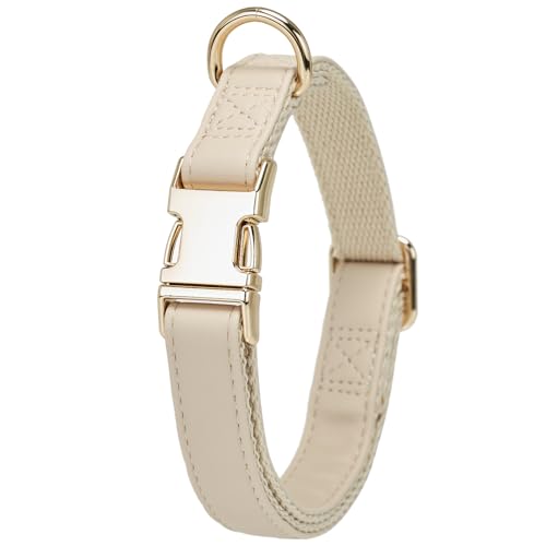 YUDOTE Collare per cani in morbida pelle con fibbia in metallo a sgancio rapido di sicurezza, collare imbottito in cotone naturale per cani di piccola taglia con pelle sensibile, bianco