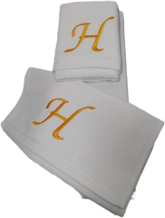 Personalized Gift,Monogrammed Towels Fingertip, 11 x 18 Inches - Set of 2- Gold Embroidered Towel-Extra Absorbent 100% Turkish Cotton- Soft Velour Finish - for Bathroom/Kitchen/Spa (White, Initial H)