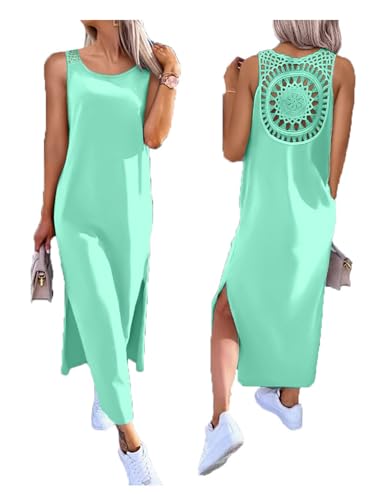 Image of Women's Summer Tank Dress Casual Sleeveless Side Split Maxi Dresses