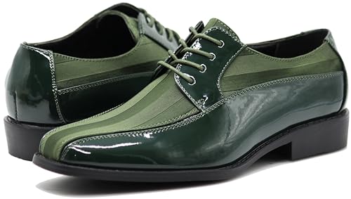BMY Men's Striped Satin Matching Patent Upper Oxfords Formal Dress Shoes (12 D(M) US, Green)