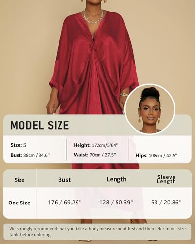 Bsubseach Kaftan Dresses for Women Satin V-Neck Caftans Coverups Long Dress Plus Size Beach Cover Up Red4
