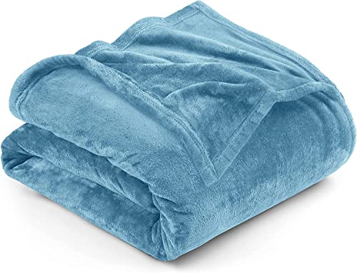 Image of SANMARINO Premium Solid Flannel Blanket for Double Bed | Super Soft Touch Plush Fleece Blanket | All Season Lightweight Yet Cozy Blanket for Bed,Sofa,Couch, Travel & Camping | 228 x228 cm (Aqua)