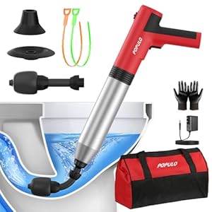 POPULO Electric Toilet Plunger Swift High Pressure Drain Unclogger Plungers for Bathroom, Floors, Shower Heavy Duty Versatile Home Toilet Clog Remover
