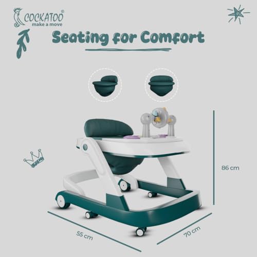 Image of Cockatoo FirstMove 3-in-1 Baby Walker - Adjustable Height (3 levels), Rocker, Push and Activity Walker with Musical Toy Tray & Light, 6 Lockable Wheels, Foldable, Safe for 6-18 Months, Up to 15 kg, Dark Green
