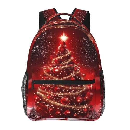 Sac à dos voyage pour ordinateur rouge à motif sapins de Noël, le cadeau utile et festif