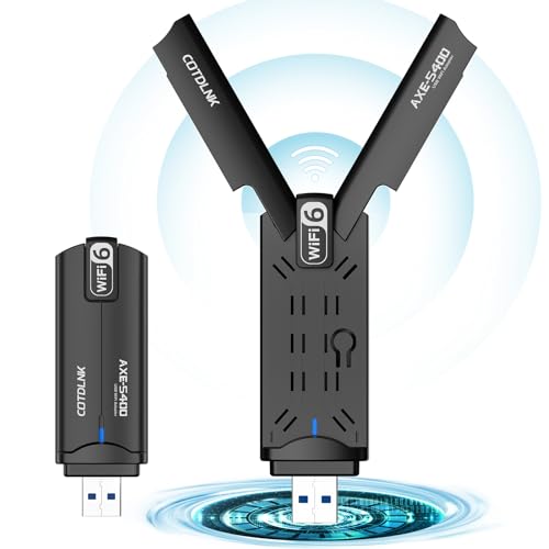 COTDLNK AXE5400 Adaptador USB WiFi 6E Adaptador de Red USB Gigabit Dongle USB 3.0 WiFi 6E de Tres Bandas 2.4G/5G/6G MU-MIMO OFDMA, Cifrado WPA3, Solo Compatible con Windows 11/10