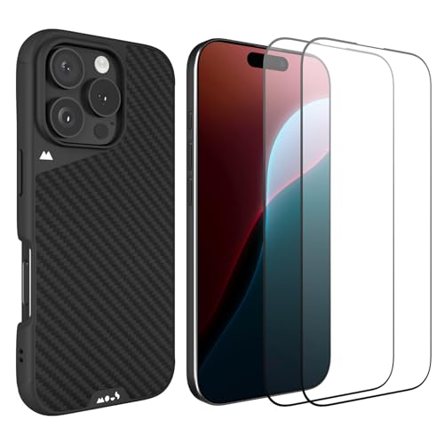 Mous Tempered Glass Screen Protector and iPhone 16 Pro Max Case Aramid Fibre Limitless 6.0