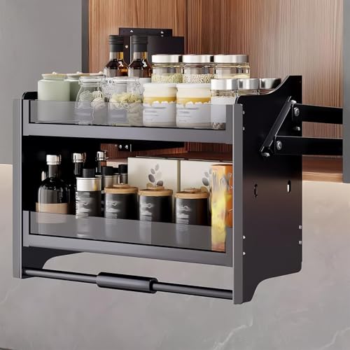 SAYEYBU éTagèRe Escamotable, Rangement pour Meubles Cuisine, SystèMe D'éTagèRes Escamotables pour Rangement Cuisine ou Café, éTagèRe SupéRieure...