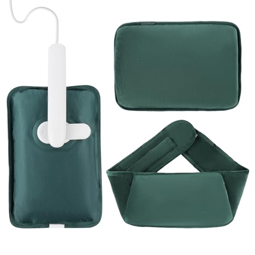 hYwecy Wiederaufladbare Elektrische Wärmflasche Mit Soft-Touch-Gürtel und Warmen Handschuh Tasche, Heißes Wasser Tasche für Hals (Grün)