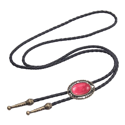 Image of AZORA Western Cowboy Bolo Tie Men Leather Necktie Leather Cord Turquoise Stone Bolo Ties for Men Women