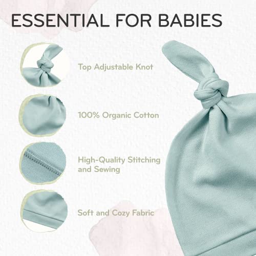 Kiddycare Hats for Newborns Babies | Organic Newborn Hat for Baby Boys/Girls | 100% Soft Cotton Beanies for Babies Adjustable | Preemie Hat for Hospital Baby | Coastal Breeze 0-3 Months - 3Pk