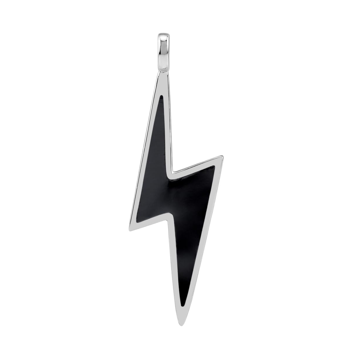 SilvershakeCreated Black Onyx Inlay White Gold Plated 925 Sterling Silver Fashion Thunder Lightning Bolt Pendant Jewelry for Women