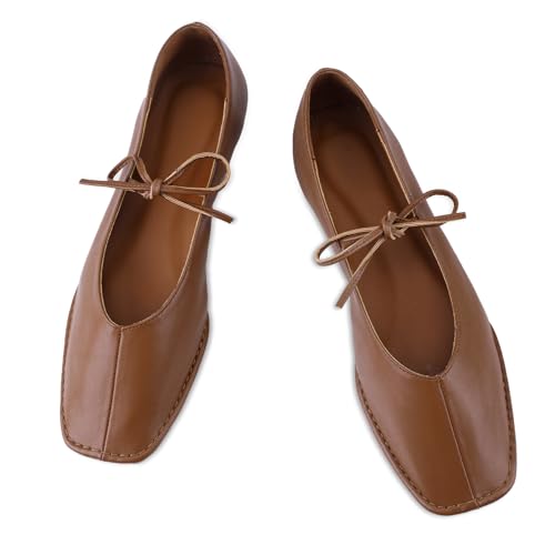Image of VBDB Black Ballet Flats for Women Square Toe Lace up Wide Width Mary Jane Flats Casual Slip on Ballerina Shoes