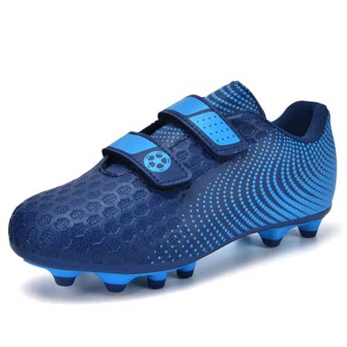 AQTDUAJ Chaussures de Football Enfant Chaussures de Sport Garçon Fille Crampons Adolescents Respirant Antidérapant Confort Confort pour Extérieur Hiver Bleu...