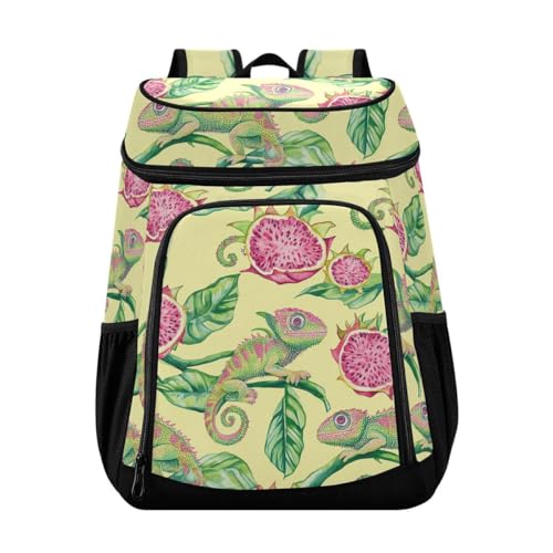 Chameleon Dragonfruits Cooler Backpack Leakproof Insulated Lunch Cooler Bag 30 Cans Camping Backpacks for Beach Road Trip Picnic