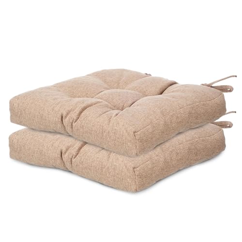 TIENDA EURASIA – Pack Cojines Sillas | Material Tela (Poliéster) | Material de Relleno 100% Poliéster | Tamaño 40x40x7 cm | 2 Cordones de Sujeción | Cojines Exterior Jardín (Marrón, Pack 2)