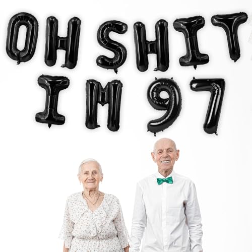 Image of Oh I'm 97! Latex Balloons 16 Inch Black Hallo Ninety Seven Cheers to 97 Years Old Theme Decor for Man Woman Happy 97th Birthday Party Photo Studio Prop Flag Decorations Favors Supplies