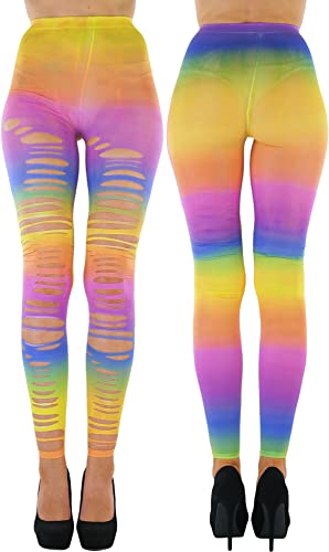 Image of ToBeInStyle Women's Slashed Ripped Shredded Distressed Hosiery Tights Leggings Music Festival