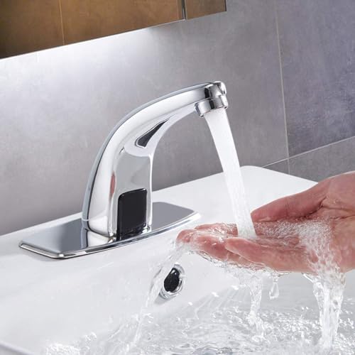 Image of Automatic Sensor Tap Touch Less Brass Water Sensor Tap | Automatic Sensor Faucet | Silver | Chrome Finish | for Washbasin & Bathroom