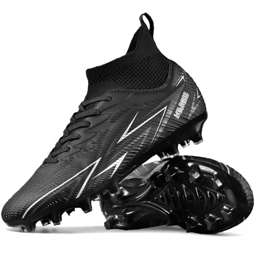 WOWEI Botas de Futbol Hombre Profesionales Zapatillas de Futbol Spike Aire Libre Atletismo Entrenamiento Calzado de Futbol Tacos Training Deporte (Negro, 43EU)