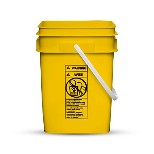 Image of House Naturals 4 Gallon Square Food Grade Bucket Pail with Plastic Handles and Lid (Pack of 3) Made in USA containers (Yellow)