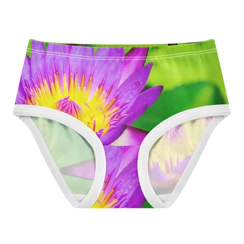 Purple Water Lily Bloom Green Toddler Underwear Custom 2t Cotton Panties Little Girl Flower Undies Kids Briefs