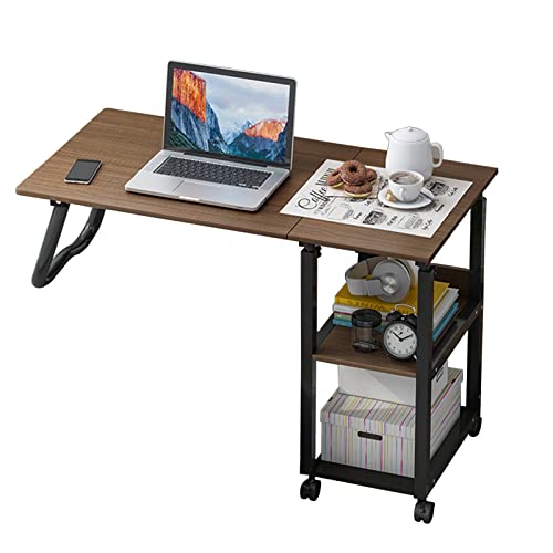 Mesa auxiliar para portátil con ruedas, mesita de noche, mesa elevadora para ordenador extraíble, mesa de estudiante, escritorio plegable, escritorio, gran espacio de almacenamiento (95 x 40, roble