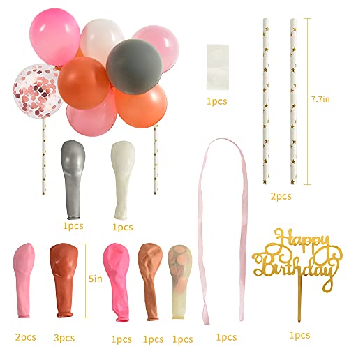 Beishida Pink Gray Balloon Cloud Cake Topper 5'' 10Pcs Rose Pink Confetti Mini Balloon Cake Topper With Happy Birthday Cupcake Topper For Baby Girl Birthday Cake Decorations Wedding Party Supplies #TOP1