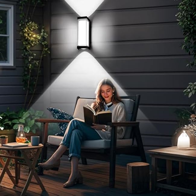 LED Exterior Lighting Fixtures, 24W IP65 Waterproof Outdoor Wall Sconce, 3000LM 6000K Porch Lights with Double Lampshades, Black Wall Lamps for Outside, Modern Wall Mount Lighting for Entryway