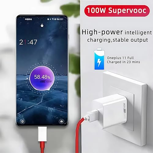 Image of Novobit 100W SUPERVOOC Fast Charger with Type-C Cable | 100w Charger for OnePlus, Oppo, Realme, Honor, Redmi, Xiaomi, Poco, iQOO & All Type-C Phones | Supports Dash, Warp, Vooc, SuperVooc, QC 3.0
