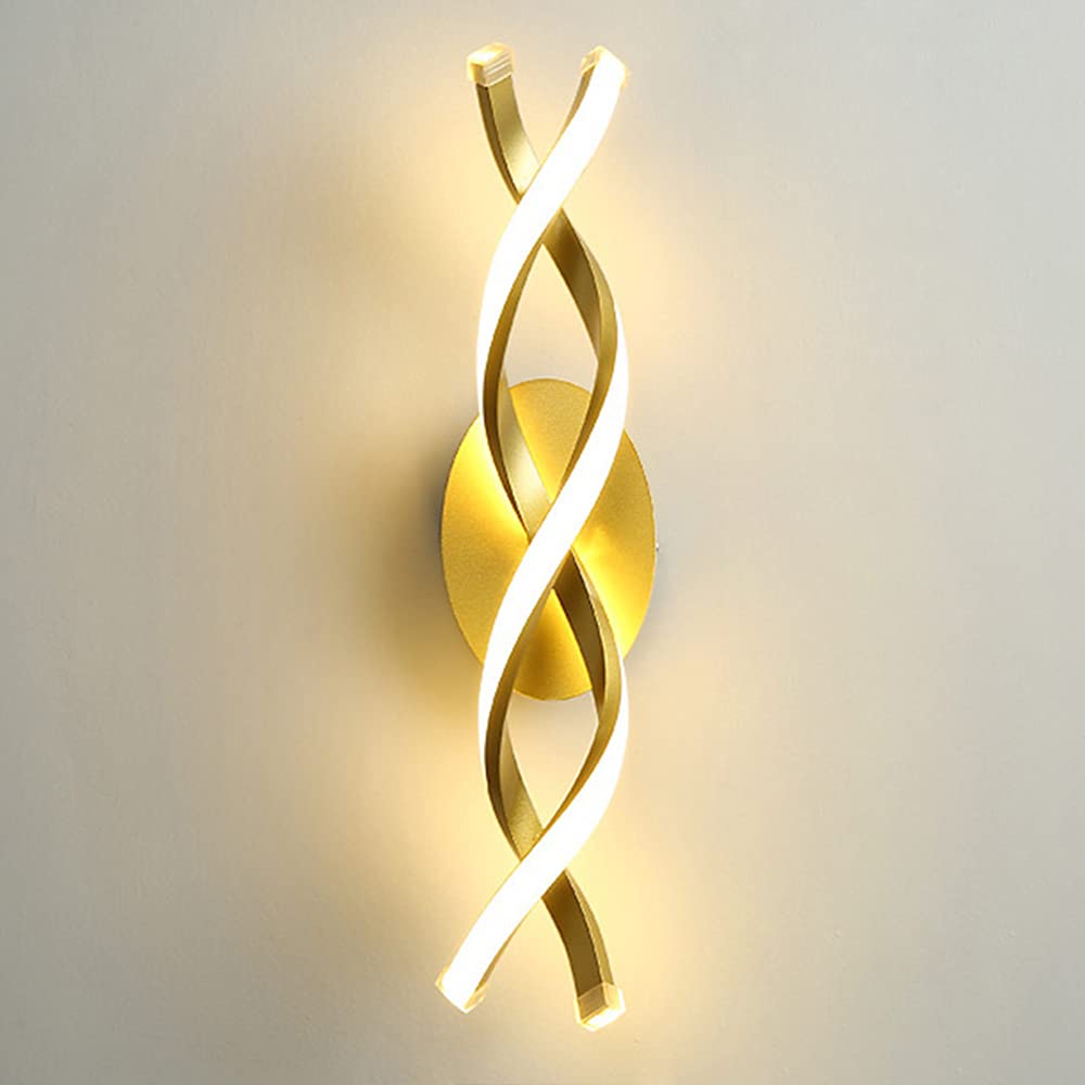 20Watt Spiral Wall Light Indoor Modern Bright DNA Molecule Shape Bedside Lamp丨Nordic Style Wall Sconces for Living Room Stair Hotel Corridor Decro Wall Lighting Fixture丨3000K (Black)(Gold)