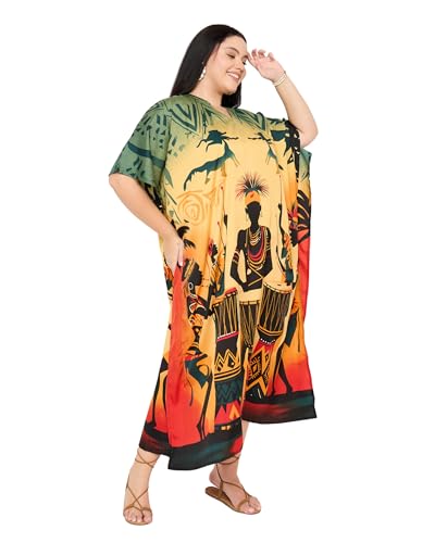 Image of Gypsie Blu Women Plus Size Kaftan Dress Beach Cover Up Maxi Dresses for Women, V-Neck Kimono Sleeve 1X-3X