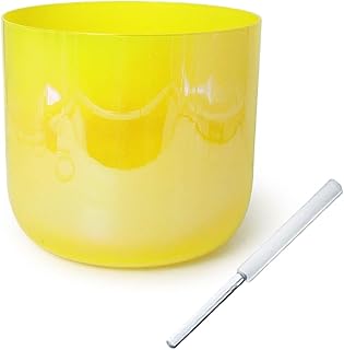 Cuenco Cantor de Cristal, Cuenco de sonido de luz cósmica amarilla de 432 Hz for meditación de yoga, con percutor y junta tórica de acrílico de regalo, cuenco de chakras de cuarzo coloreado.(6 inch F